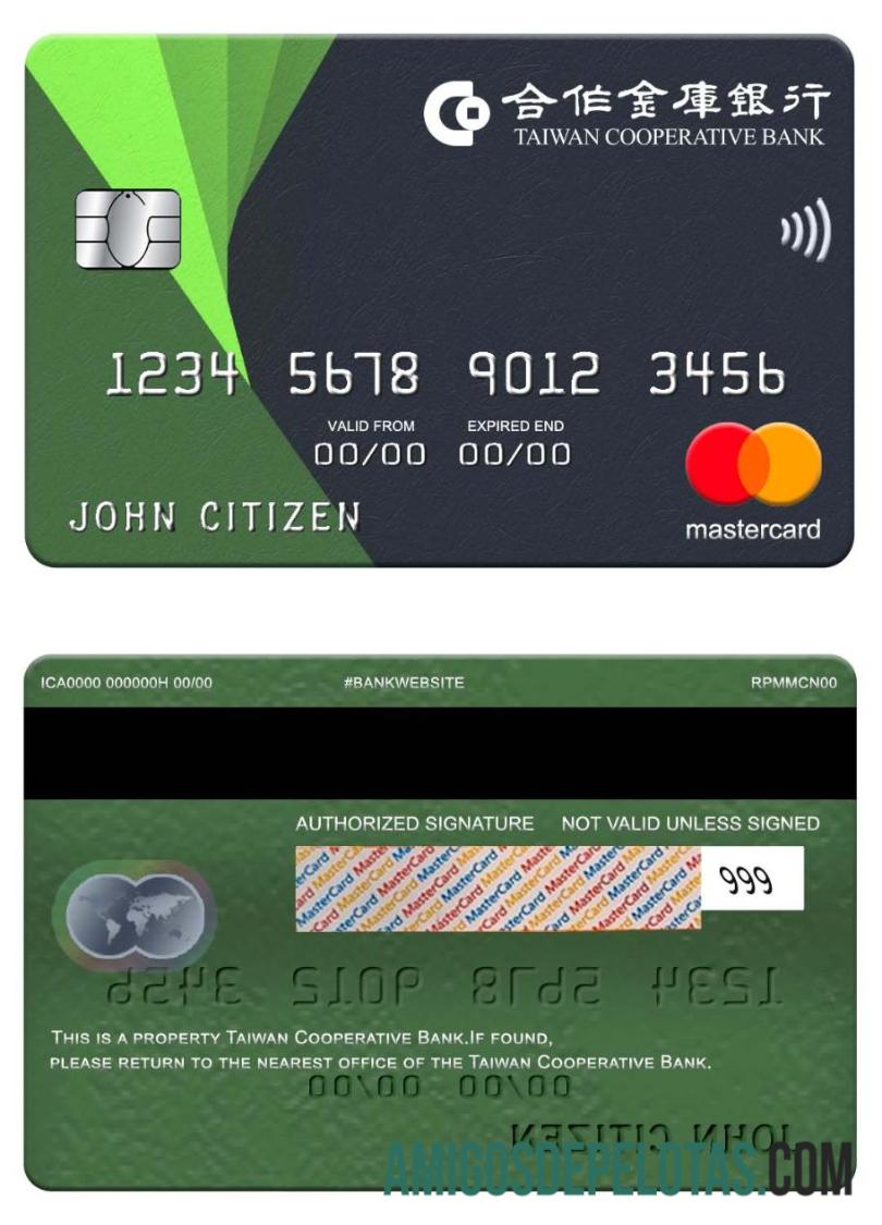 Mastercard do Banco Cooperativo de Taiwan amostra